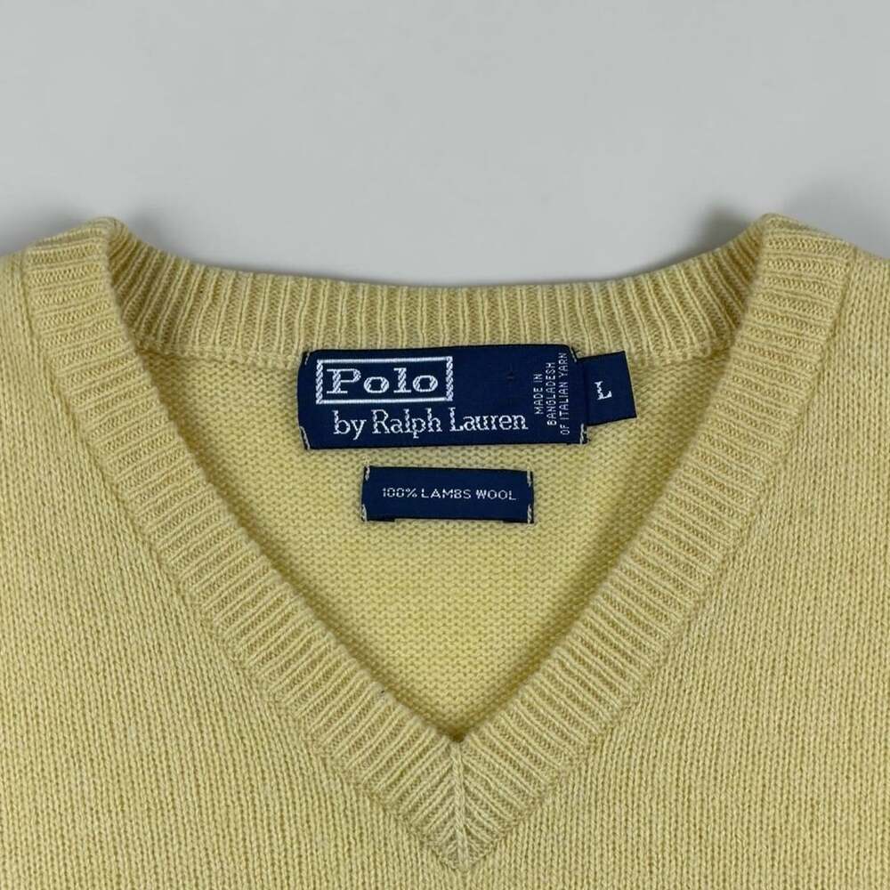 Polo Ralph Lauren Lambswool Sweater Mens Large Yellow V Neck Italian Yarn